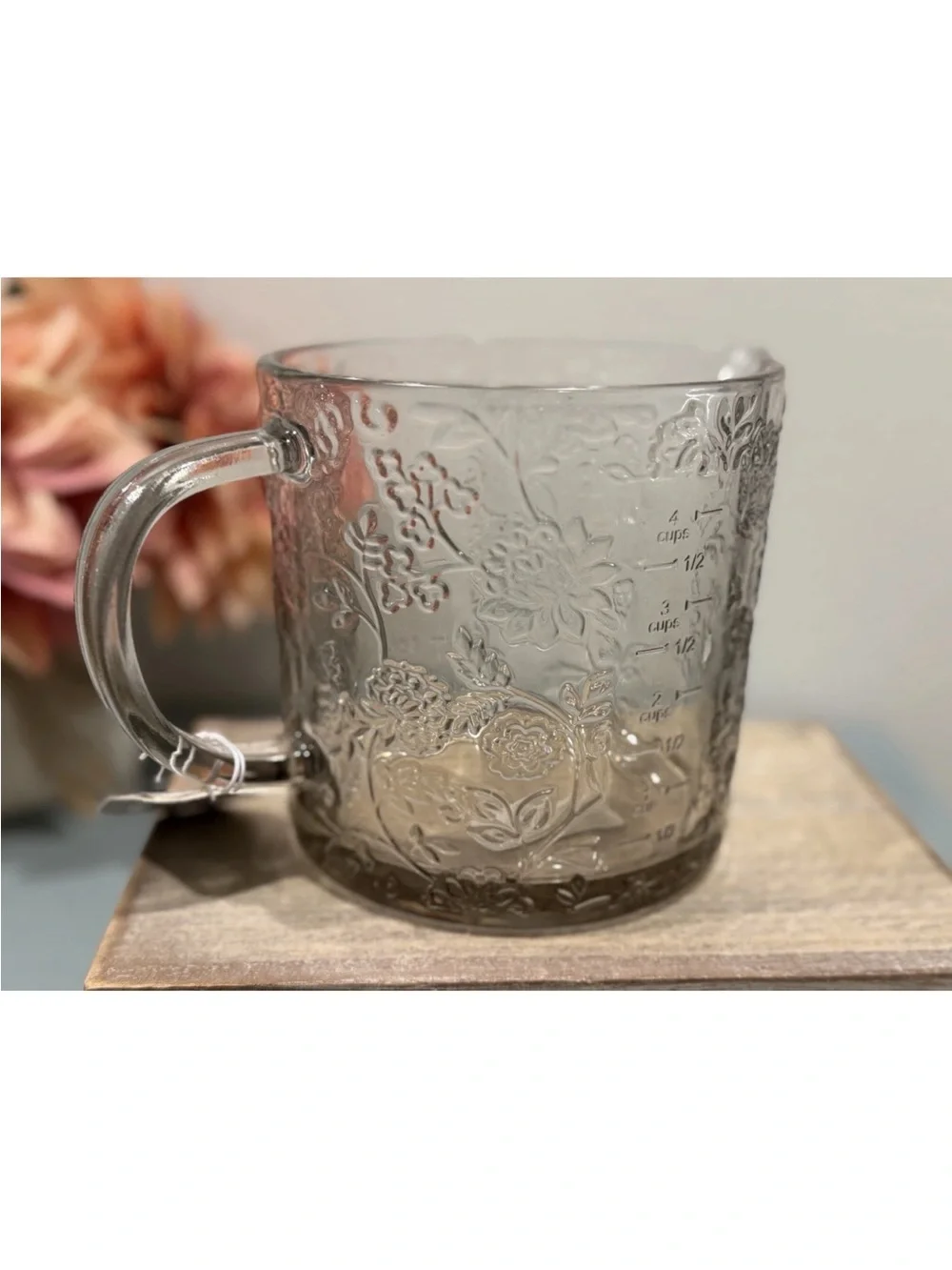 CWC Cook With Color Glass Measuring Cups 16oz & 32oz ~ 2 & 4 Cups CREAM Floral